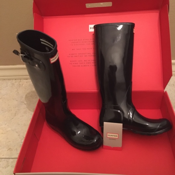 Hunter Shoes - New Hunter Long Boots in Navy Blue Glossy